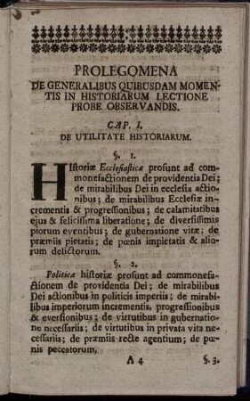 Prolegomena De Generalibus Quibusdam Momentis in Historiarum Lectione Probe Observandis.