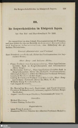 III. Die Bergwerksbehörden im Königreich Bayern