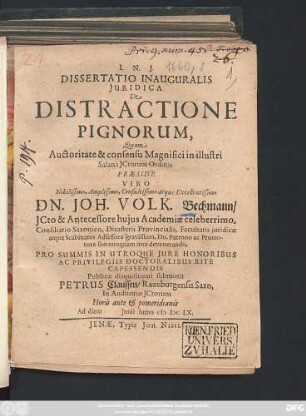 Dissertatio Inauguralis Iuridica De Distractione Pignorum