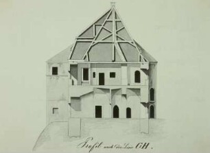 Rochlitz, Schloß: Südflügel, Westteil, geschnitten mit Blick nach Westen