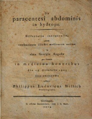 De paracentesi abdominis in hydrope : dissertatio inauguralis