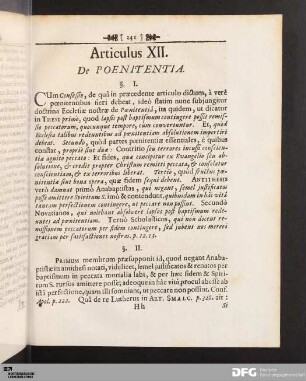 Articulus XII. De Poenitentia.
