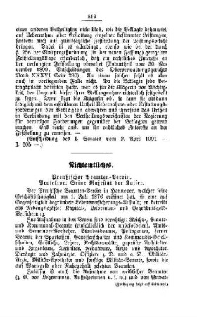 Preußischer Beamten-Verein. Protektor: Seine Majestät der Kaiser : [Nichtamtliches]