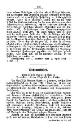 Preußischer Beamten-Verein. Protektor: Seine Majestät der Kaiser : [Nichtamtliches]