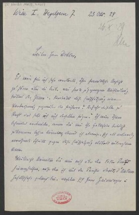 Brief an Ludwig Strecker und B. Schott's Söhne : 23.10.1929