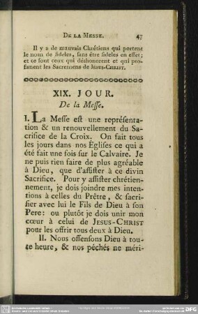 XIX. Jour. De la Messe