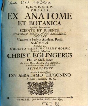 Theses Ex Anatome Et Botanica