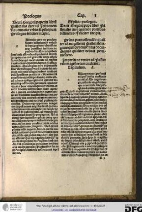 Beati Gregorii pape in librum Pastoralis cure ad Johannem Ravennatis urbis episcopum, prologus feliciter incipit.
