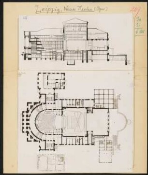 Neues Theater, Leipzig: Grundriss und Längsschnitt