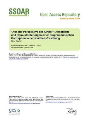 "Aus der Perspektive der Kinder": Ansprüche und Herausforderungen einer programmatischen Konzeption in der Kindheitsforschung