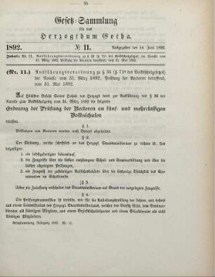 11. Ausführungsverordnung zu § 36 (§ 71 a des Volksschulgesetzes) der Novelle vom 31. März 1892, Prüfung der Rectoren betreffend, vom 31. Mai 1892