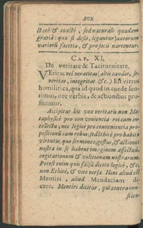 Cap. XI. De veritate & Taciturnitate.