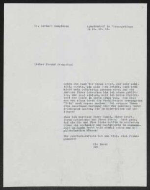 Brief von Gerhart Hauptmann an Hannes M. Avenarius