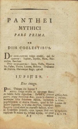 Pars Prima. De Diis Coelestibus.