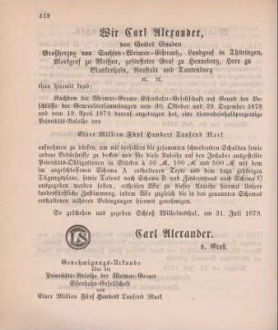 115. Ministerial-Bekanntmachung, die höchste Genehmigung zu viereinhalbprozentigen Prioritäts - Anleihe der Weimar-Geraer Eisenbahn-Gesellschaft betreffend