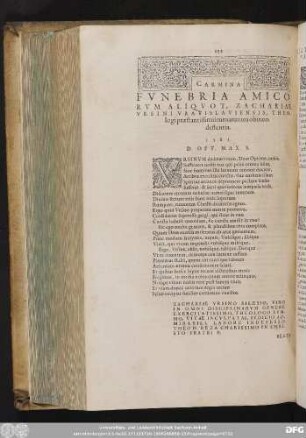 Carmina Funebria Amicorum Aliquot, Zachariae Ursini Vratislaviensis, Theologi praestantissimi immaturum obitum deflentia.