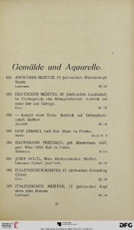 Nachlass Gustav Pick. Gemälde, Miniaturen, Aquarelle, Graphik und Antiquitäten (Nr. 182-595)