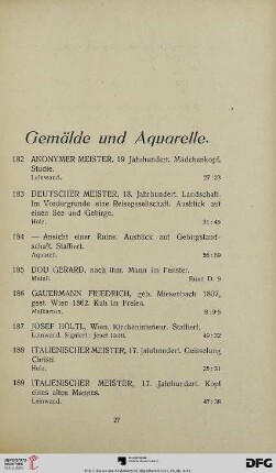 Nachlass Gustav Pick. Gemälde, Miniaturen, Aquarelle, Graphik und Antiquitäten (Nr. 182-595)