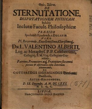 De Sternutatione, Disputationem Physicam