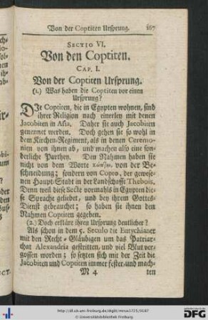 Sectio VI. Von denen Coptiten.