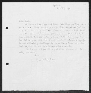 Brief von Gerhart Hauptmann an Otto Brahm, geschrieben von Edith Cox