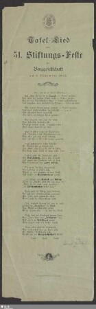 Tafel-Lied zum 51. Stiftungs-Feste der Berggesellschaft am 8. November 1893