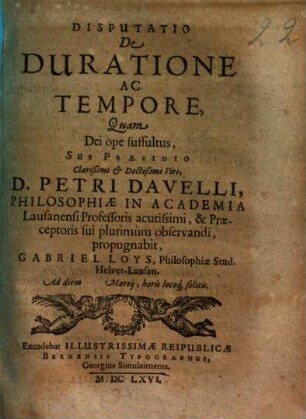 Disp. de duratione ac tempore