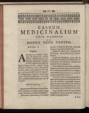 Casuum Medicinalium Liber Secundus de Morbis Medii Ventris.