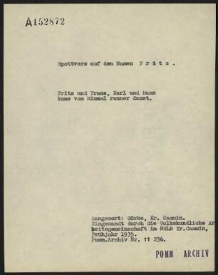 Fritz und Franz, Karl und Hans