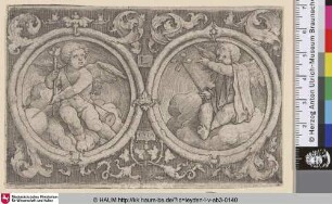 [Zwei Putten auf Wolken, umrankt; Two putti seated on clouds in circles with tendrils]