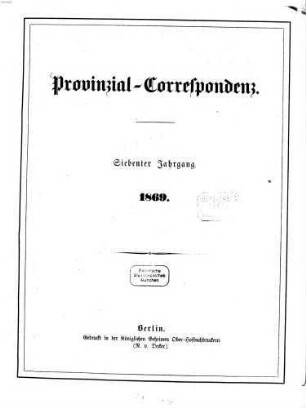 Provinzial-Correspondenz, 7. 1869
