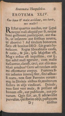 Erotema XLIV. Cur bona & male accidant, nec bonis, nec malis?