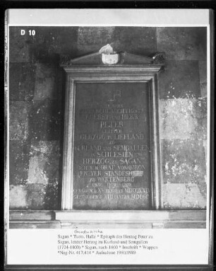 Epitaph des Herzog Peter zu Sagan, letzter Herzog zu Kurland und Semgallen (1724-1800)