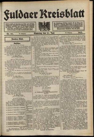 Zweite Ausgabe vom Samstag, den 21. Juni 1913.