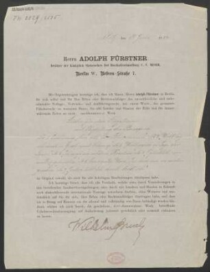 Verlagsschein über "Lieder für eine Singstimme mit Begleitung des Pianoforte"
