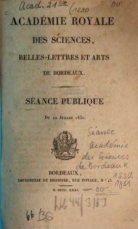 Séance publique. 10. 1830