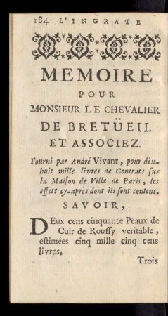 Memoire Pour Monsieur Le Chevalier De Bretueil Et Associez