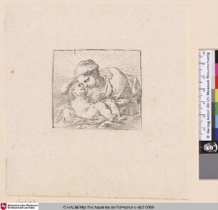 [Maria beugt sich über das liegende Kind, Contradruck; Virgin and Child, turned right, Counterproof]