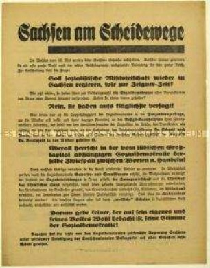Flugblatt der Deutschnationalen Volkspartei gegen die SPD und Aufruf zur sächsischen Landtagswahl 1929
