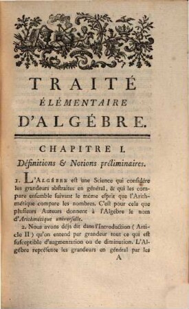 Cours De Mathématiques, 2. Traité Elémentaire D'Algébre