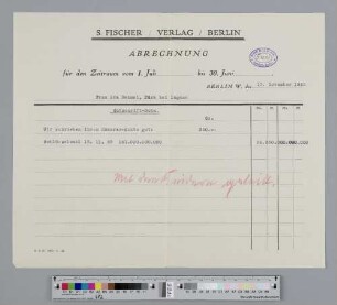 Abrechnung an Ida Dehmel