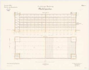 Proviantamt, Köln Mehlspeicher: Grundriss DG, Längsschnitt, 1:100