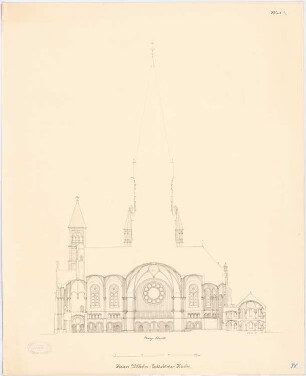 Kaiser-Wilhelm-Gedächtniskirche, Berlin-Charlottenburg: Längsschnitt 1:200