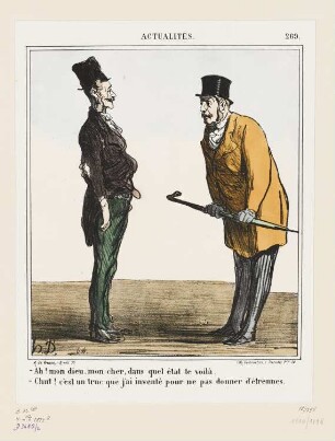 Ah! mon dieu, mon chèr, dans quel état te voilà…, Blatt 269 der Folge „Actualités“, in: „Le Charivari“, Paris 1868
