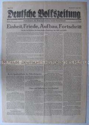 Tageszeitung der KPD "Deutsche Volkszeitung" zum Auftakt der Vereinigungsparteitage von KPD und SPD in Berlin