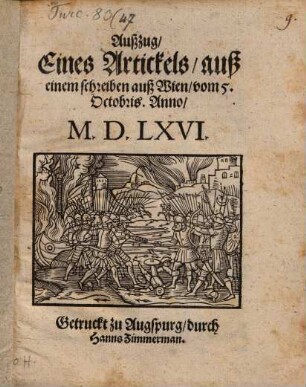 Außzug eines Artikels auß einem schreiben auß Wien : vom 5. Oct. a. 1566