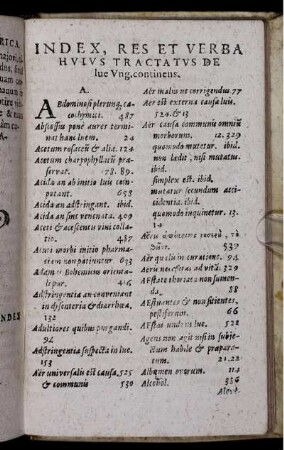 Index, Res Et Verba Huius Tractatus De lue Ung. contingens