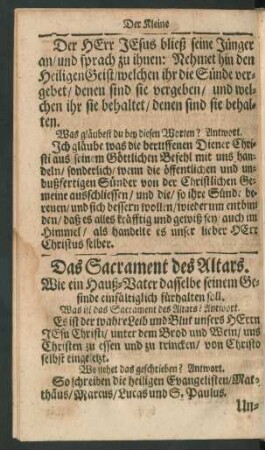 Das Sacrament des Altars. Wie ein Hauß-Vater dasselbe seinem Gesinde einfältiglich fürhalten soll.