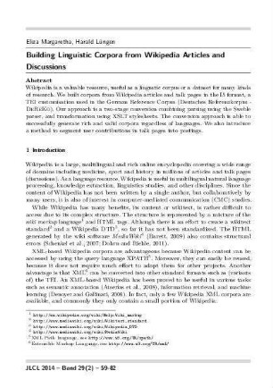 Building linguistic corpora from Wikipedia articles and discussions