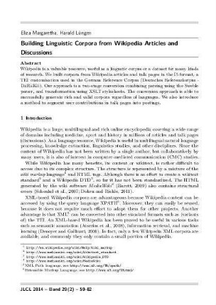 Building linguistic corpora from Wikipedia articles and discussions